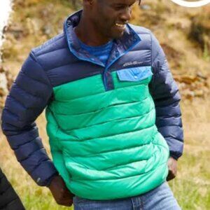 EDDIE BAUER Mens Stratuslite Down Fill Snap Packable Pullover Jacket 650